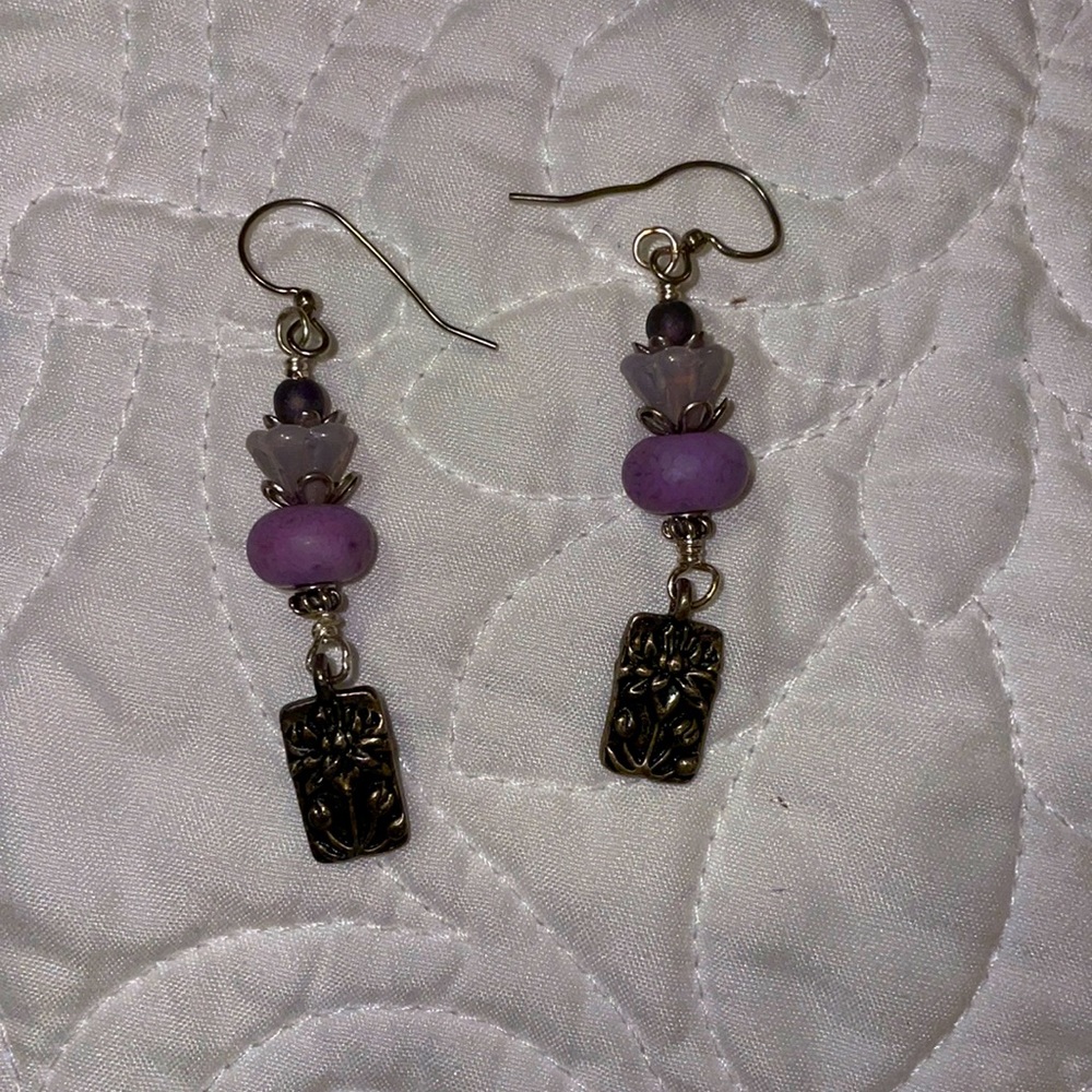 Handmade purple bead earrings